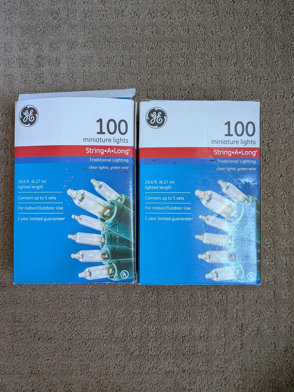 GE String-A-Long 100 Miniature Lights — Green Wire — Set of 2 Boxes